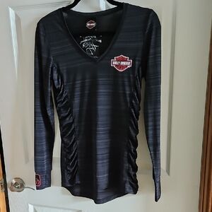 Harley-Davidson Charcoal Striped V-Neck Top